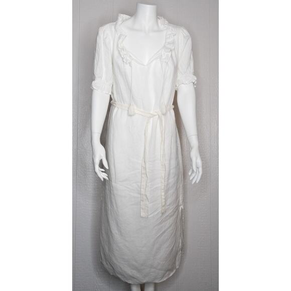 ALEX MILL 'Regan' White Linen Ruffle Collar Midi Dress with Belt MEDIUM - Picture 2 of 10
